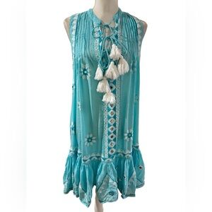 Pranella bohemianTurquoise Sleeveless Dress with Tassels Size SM/MED